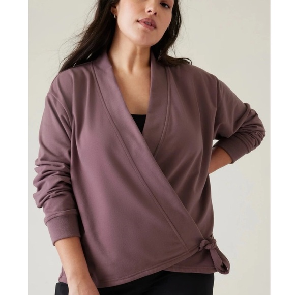 Athleta retroterry wrap sweatshirt in mauve Dusty purple activewear Size M - Picture 3 of 10